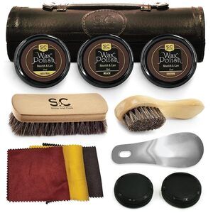 Stone & Clark 12PC Shoe Polish & Care Kit, Leather Shoe Shine Kit with Brown